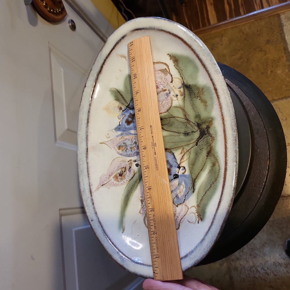 Vintage Awesome Mid Century Modern Signed Studio Ceramic Floral Platter 13" - Picture 10 of 14